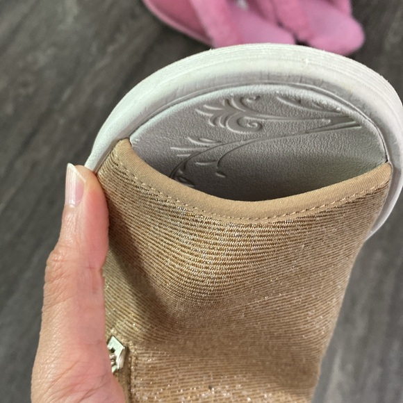 Bzees Delicious Gold-22 Glittery canvas open toe Velcro ankle strap Zees sandals - Picture 12 of 17